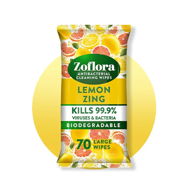 Zoflora Lemon Zing Biodegradable Multi Surface Cleaning Wipes 70pc